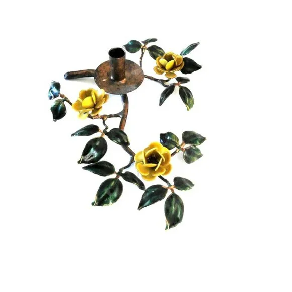 Bovano Enamel on Copper Candle Holder Yellow Flowers